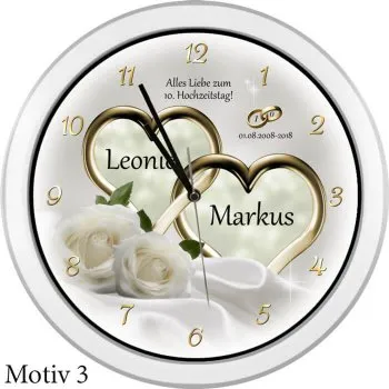 10 Jahre verheiratet - Weiße Hochzeitsuhr mit Namen